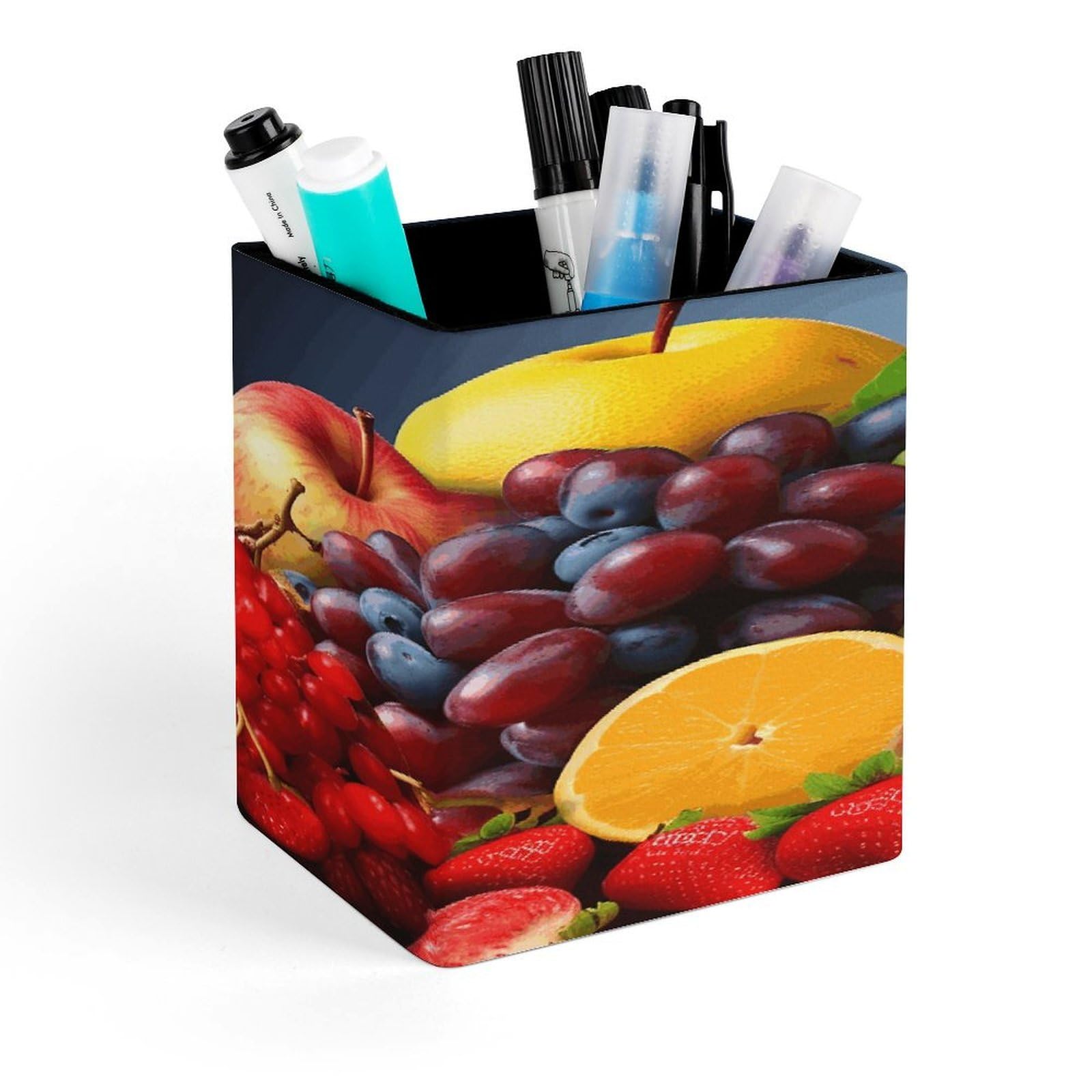 FekiLoot Fruits Pen Holder Personalized Desktop Pencil Holders Case Office Accessories Container Box for Square Pen Cup Desktop Organizer Makeup Brush Holder Caddy Storage