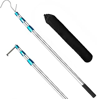 Truck Cargo Grabber Reach Retriever - 2.0 m Edelstahl Teleskopstange mit Zwei Haken Mehrzweck-Greifzange Greifwerkzeug für Pickup LKW SUV Boot Lager Outdoor Zubehör