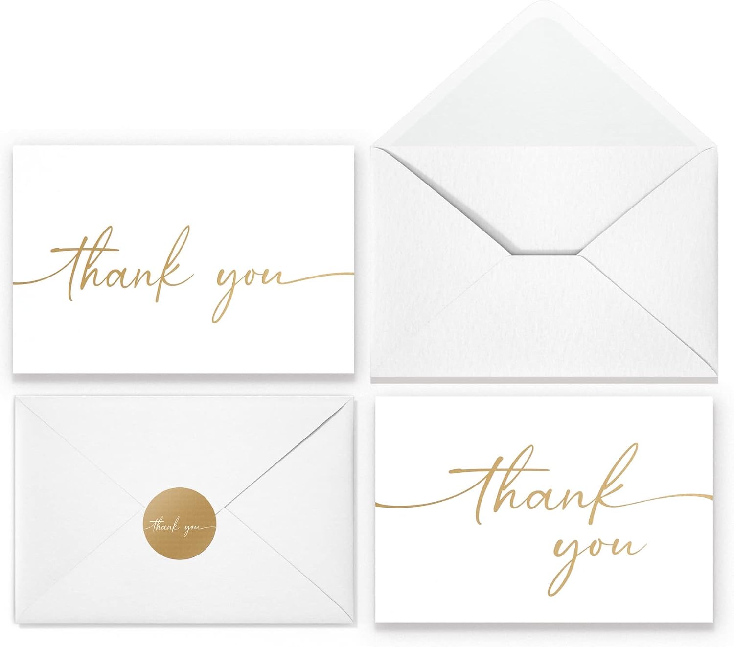 Thank You Cards with Envelopes & Stickers, Matte Gold Foil Cards Bulk Pack of 100, 4x6 Inch Minimalistic Design, Suitable for Business, Wedding, Small Business, Graduation, Bridal Shower, Funeral
