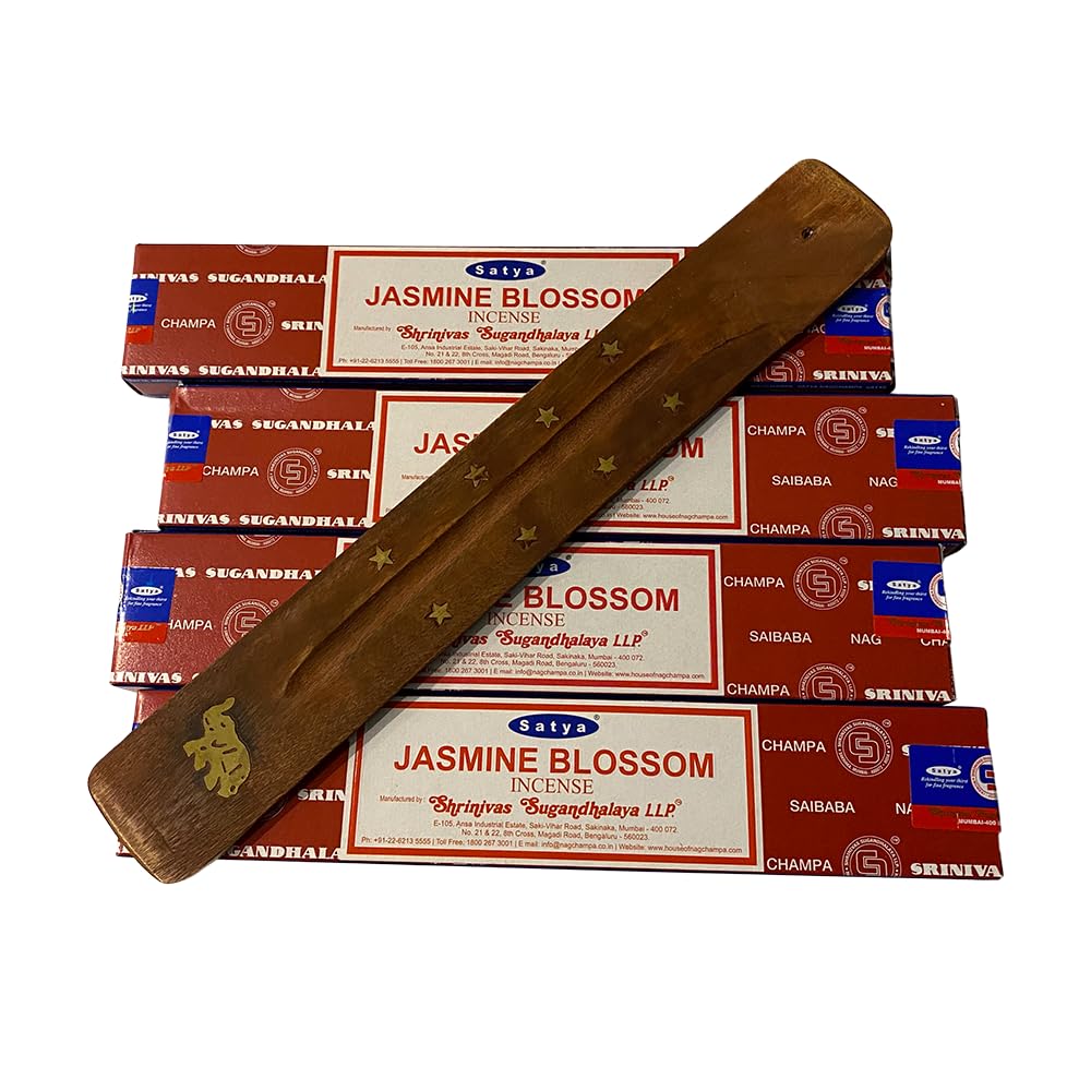 VIE Satya Incense Sticks, 4 Packs x 15g, with Incense Holder, Jasmine Blossom, Other Colour