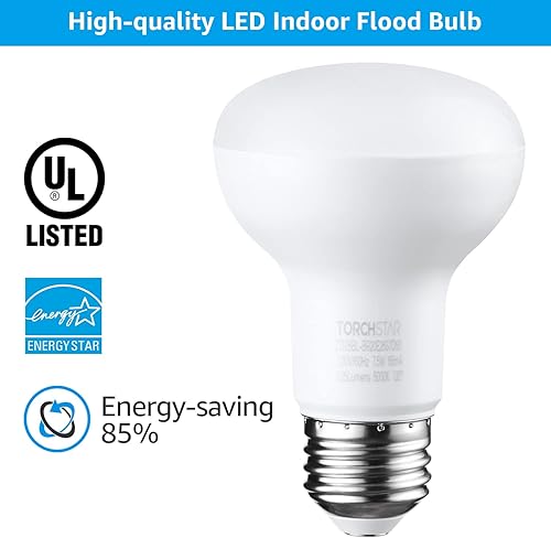 Miniatura 6 de TORCHSTAR Bombillas LED BR20, luz de inundación para interiores R20, regulable, 7.5 W (50 W equivalente), UL y Energy Star, luz diurna de 5000 K,