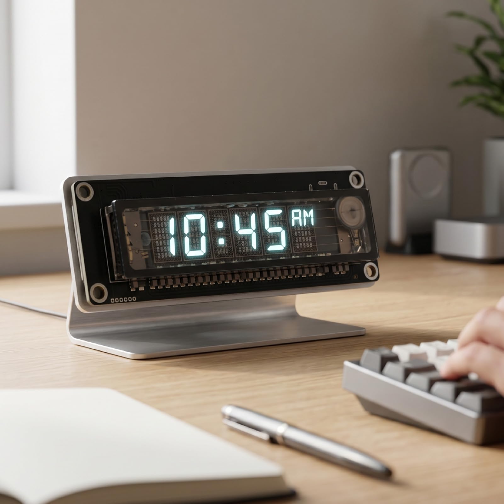 Fabater Horloge Numérique de Configuration de Jeu Cyberpunk, Horloge de Bureau, Connexion WiFi, écran Fluorescent à luminosité Réglable, Pixel Art pour Salle de Jeu et Décoration