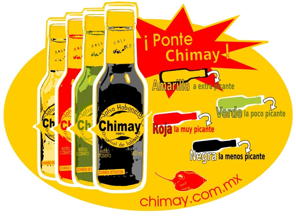 TT-BOX Chimay Habanero Sauce Pack of 4 pieces of 150mL cu, Yellow, Green, Black and Red, Amazon Pack
