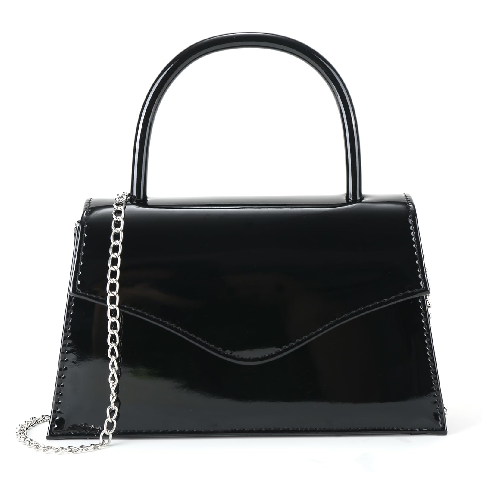 Pochette da donna in finta pelle laccata, per matrimonio, piccola pochette con tracolla, Nero