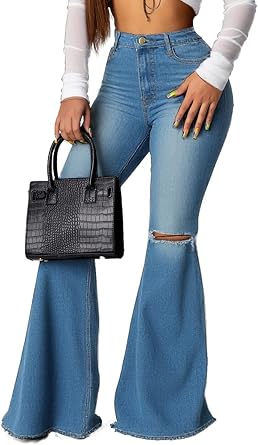 Bell Bottom Jeans for Women High Waisted Stretchy Ripped Denim Flare Pants