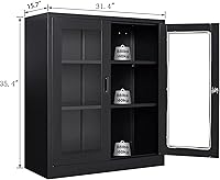 Vista 2 de Armario de almacenamiento de metal negro SISESOL con puertas y estantes, armario de exhibición con cerradura de 36 pulgadas con puertas de acrílico