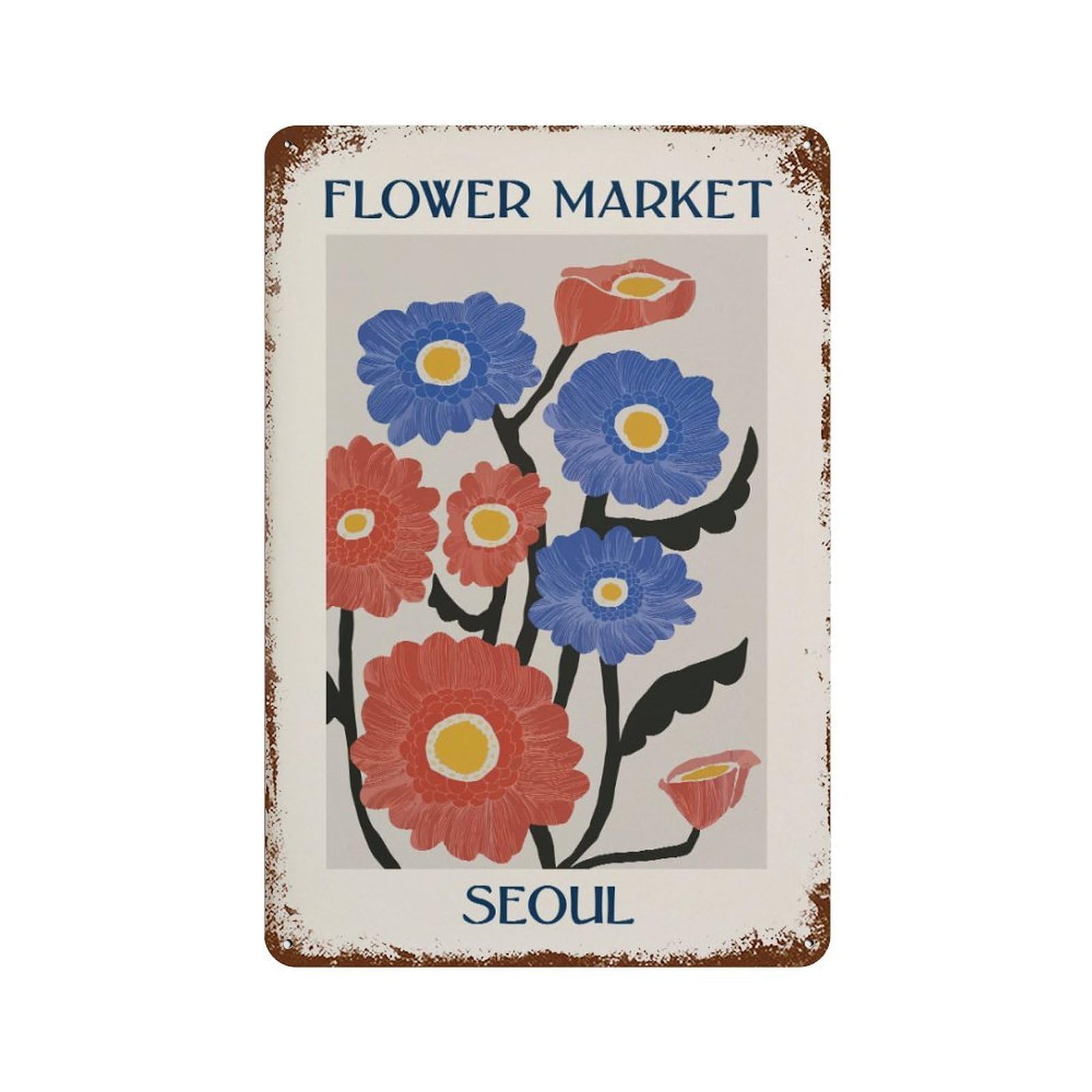 xiaoxiaoshen Seoul Flower Market Botanical Wall Decor Art Metal Tin Poster Modern Home Decor Art Home Bar Shop Decorations Vintage Sign 30x20cm