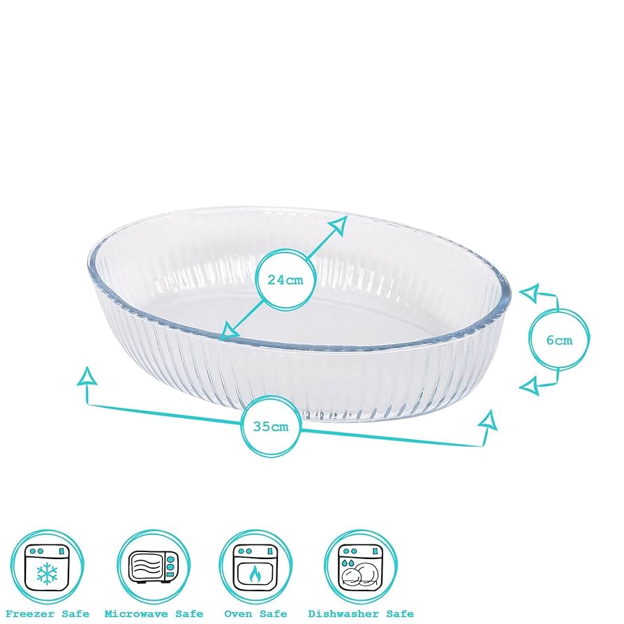 Argon Tableware Optical Oval Glass Oven Dishes - 35cm X 24cm