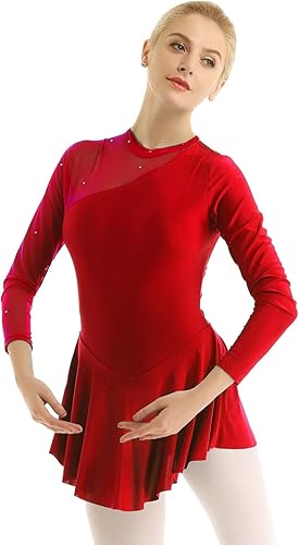 Miniatura 4 de FEESHOW Vestidos de patinaje artístico para mujer, vestidos de letras brillantes con diamantes de imitación, trajes de danza contemporánea, uniformes