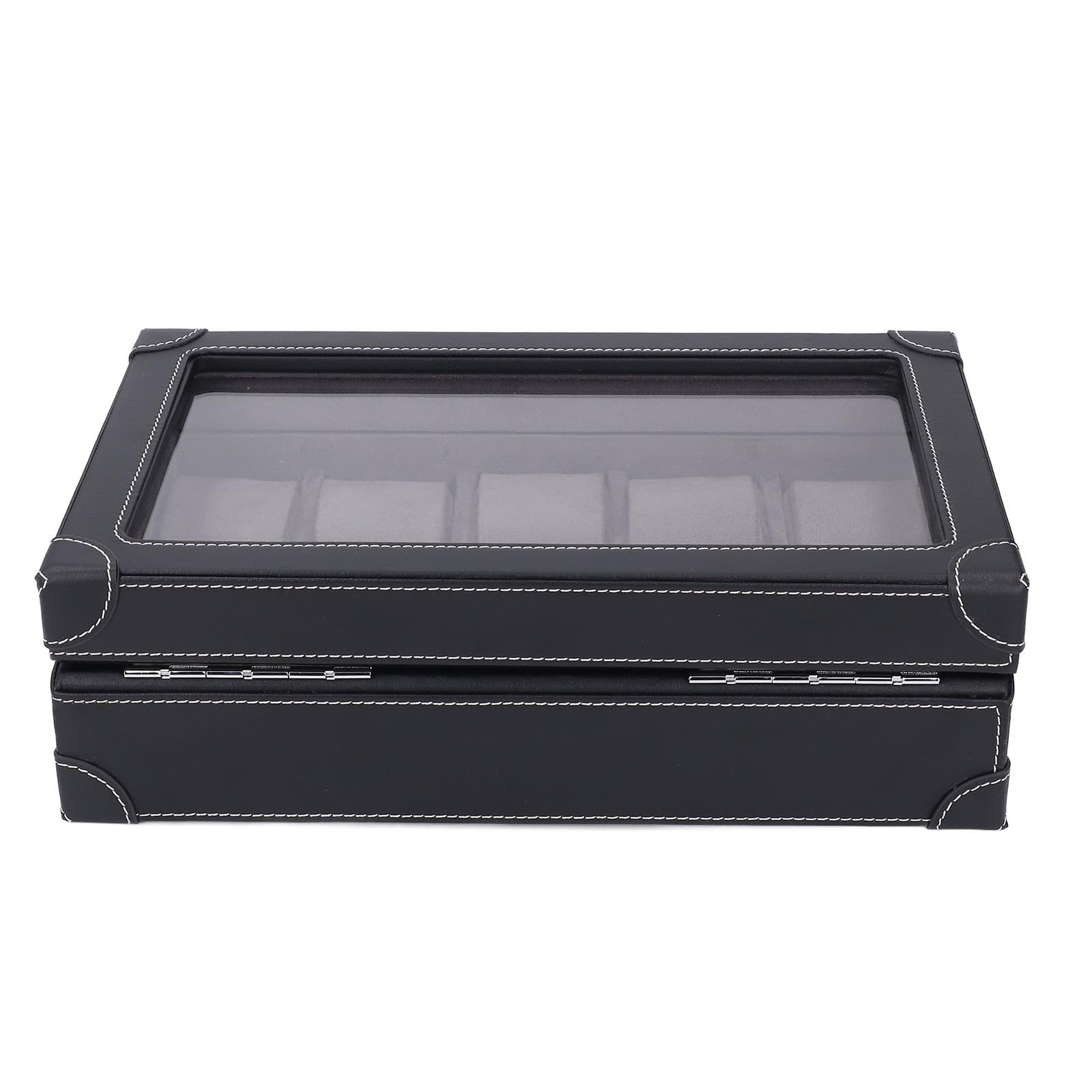 Aramox Organizer Porta Orologi, Scatola per Orologi in Super Fibra con Finestra in Vetro, 10 Scomparti, Fodera in Velluto, Custodia con Serratura per Collezionisti di Viaggi d'affari, Display (BLACK)