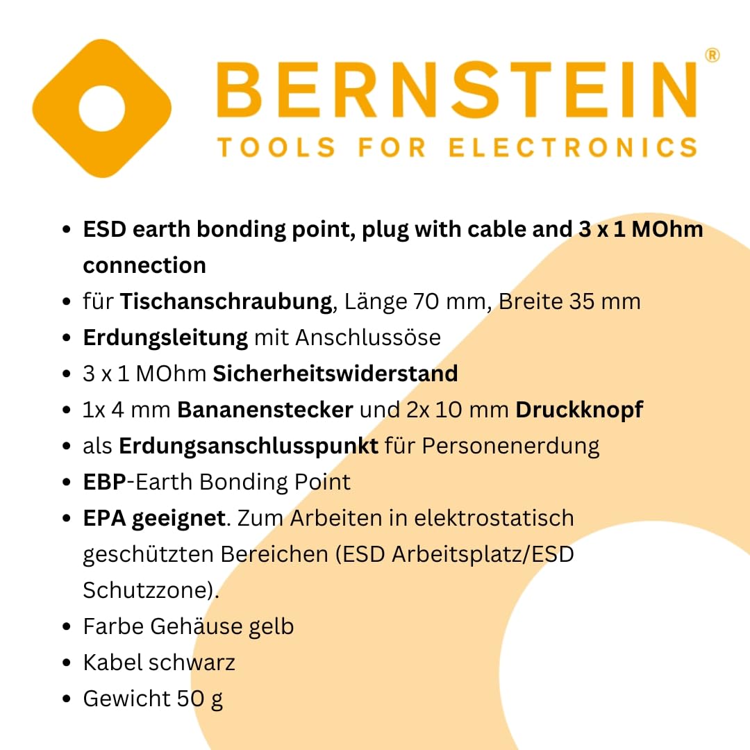 BERNSTEIN ESD Grounding Building Block 2 x 10 mm Push Buttons and 1 x 4 mm Banana Plug Socket 3 x 1 MOhm Connection - Image 3