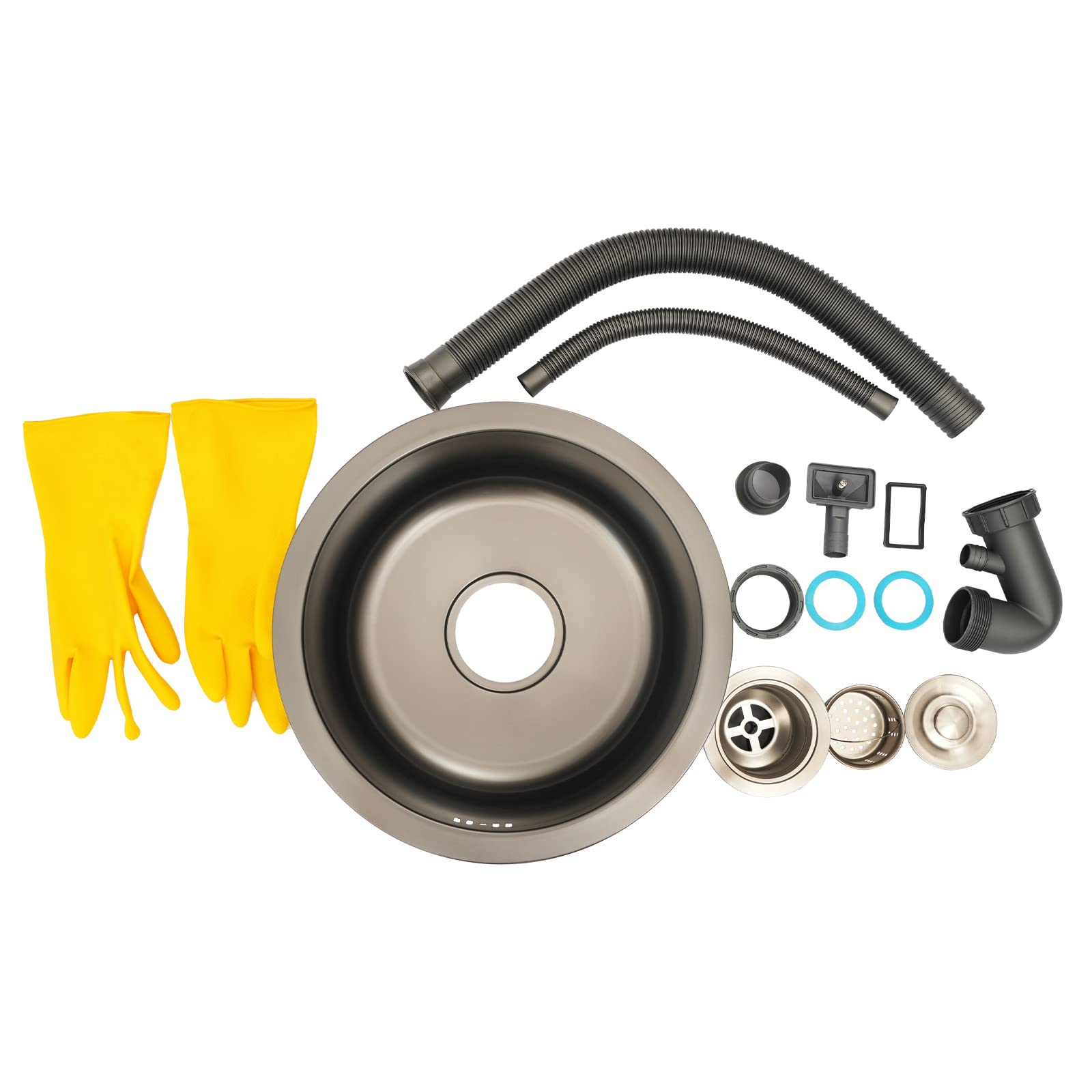 Edelstahlspüle 1 Becken 36cm Rundspüle Einbauspüle Aufbauspüle Spülbecken Klein Küchenspüle mit Ablauf-Set Einzelschlitz-Spüle für Küchen Bäder Studios