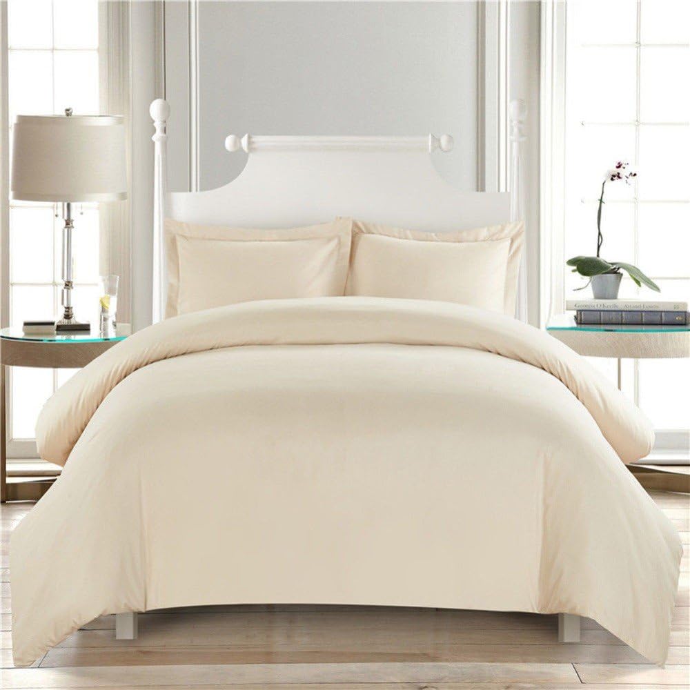 Egyptian Cotton 1 Piece Duvet Cover 800 Threads with Zipper Closure and Corner Ties (Ivory, 1PC-Full/Queen)