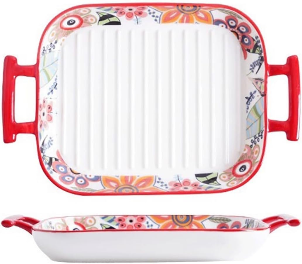 Lasagna Pans Baking Dish Ceramic Baking Bowl Rectangular Double Ear Household Microwave Oven Oven Steamer Double Ear Baked Rice Baking Dish Lasagne Dish,32.2cm