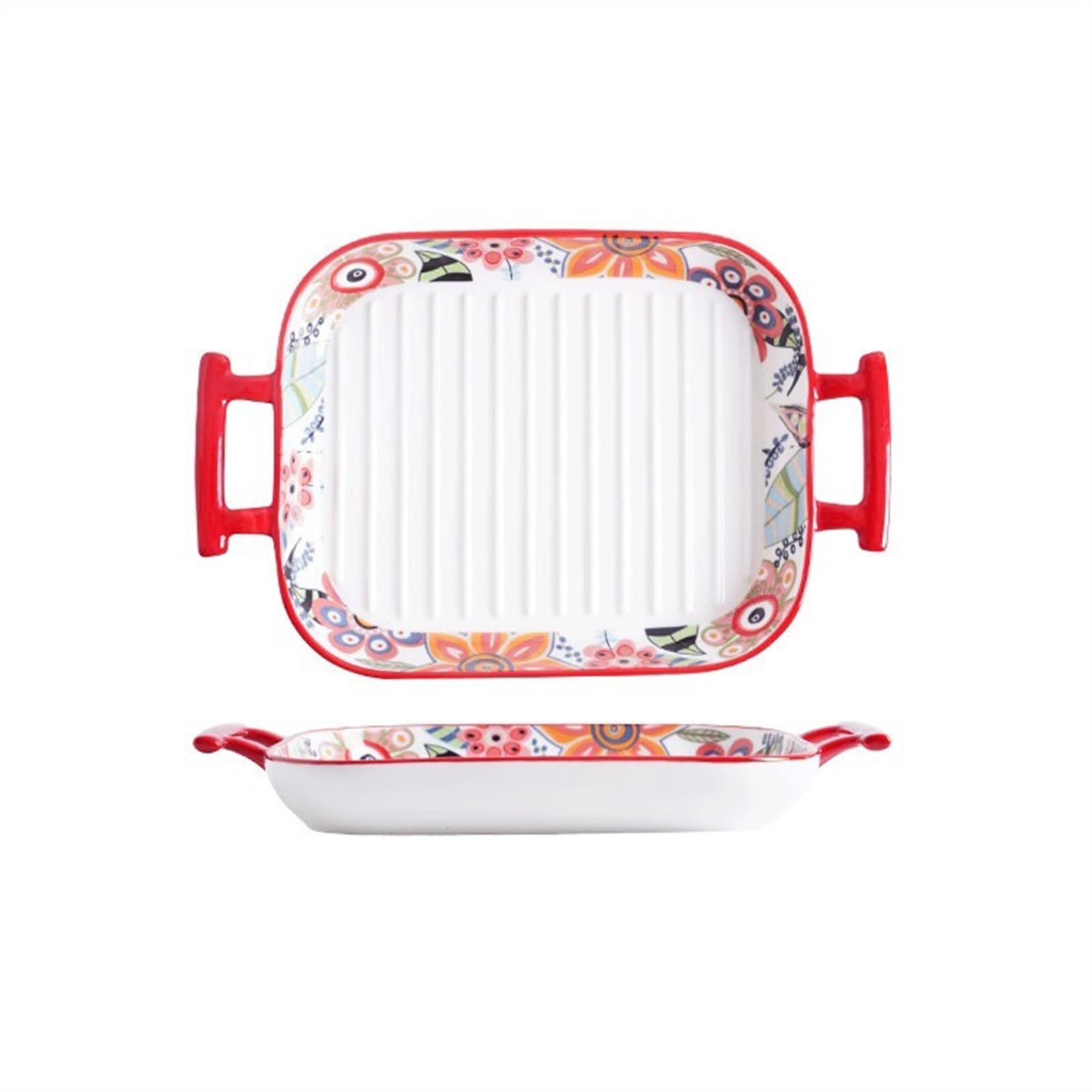Plat de cuisson rectangulaire en céramique fine de 27.5cm avec poignées