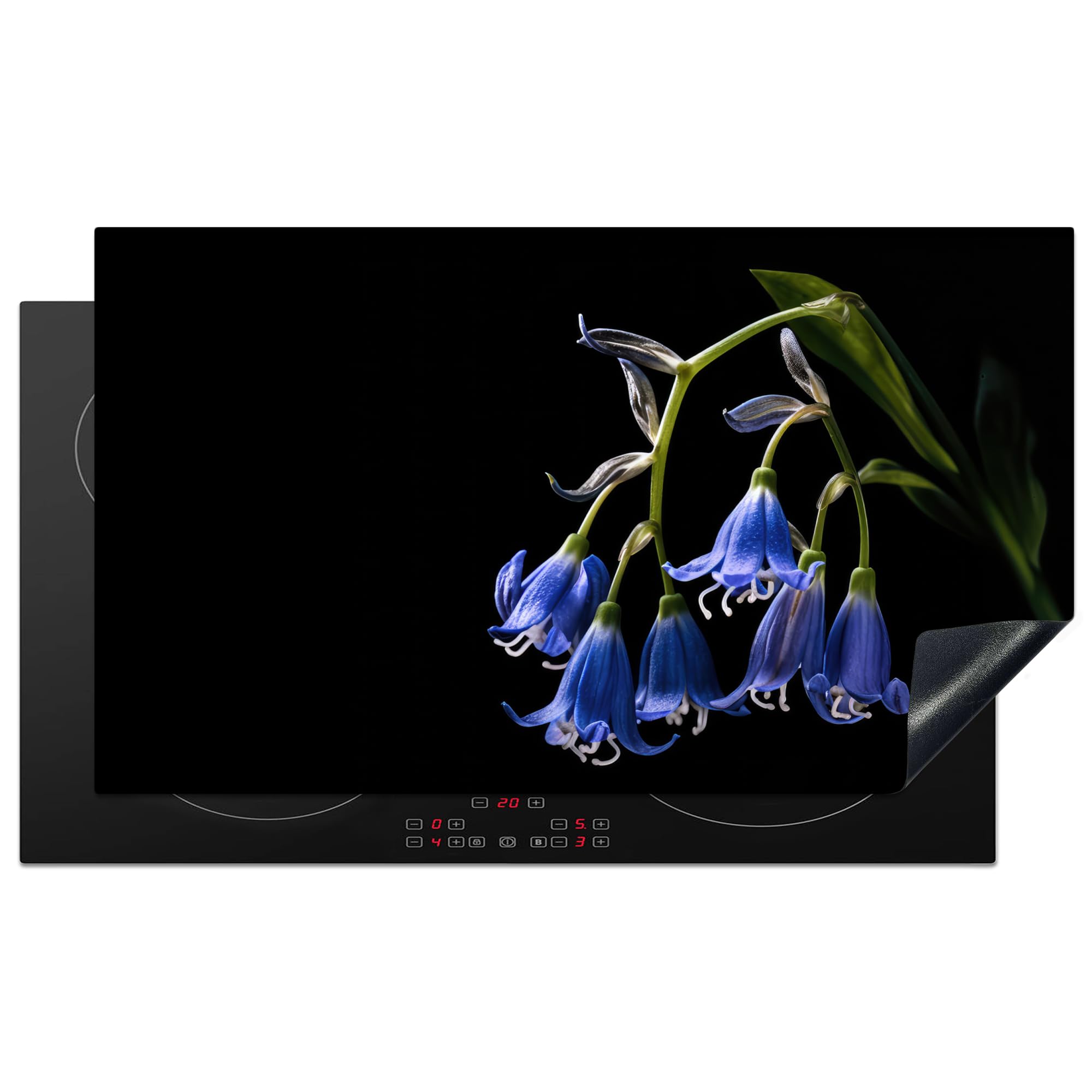 KitchenYeah© Induction Hob Protector Mat 20.5"x35.9" / 91.2x52 cm Stove Cap Top Cover Kitchen Cooker Covers for Electric Hobs Vinyl Hyacinth - Flowers - Blue - Nature - Black — image 1