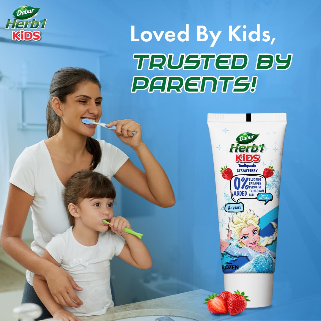 Dabur Herb'l Kids Elsa Frozen Toothpaste | 160g (Pack of 2 x 80g) | 3+ Years | Strawberry Flavour | No added chemicals | Cavity protection | Healthy Gums | SLS & Flouride free 3