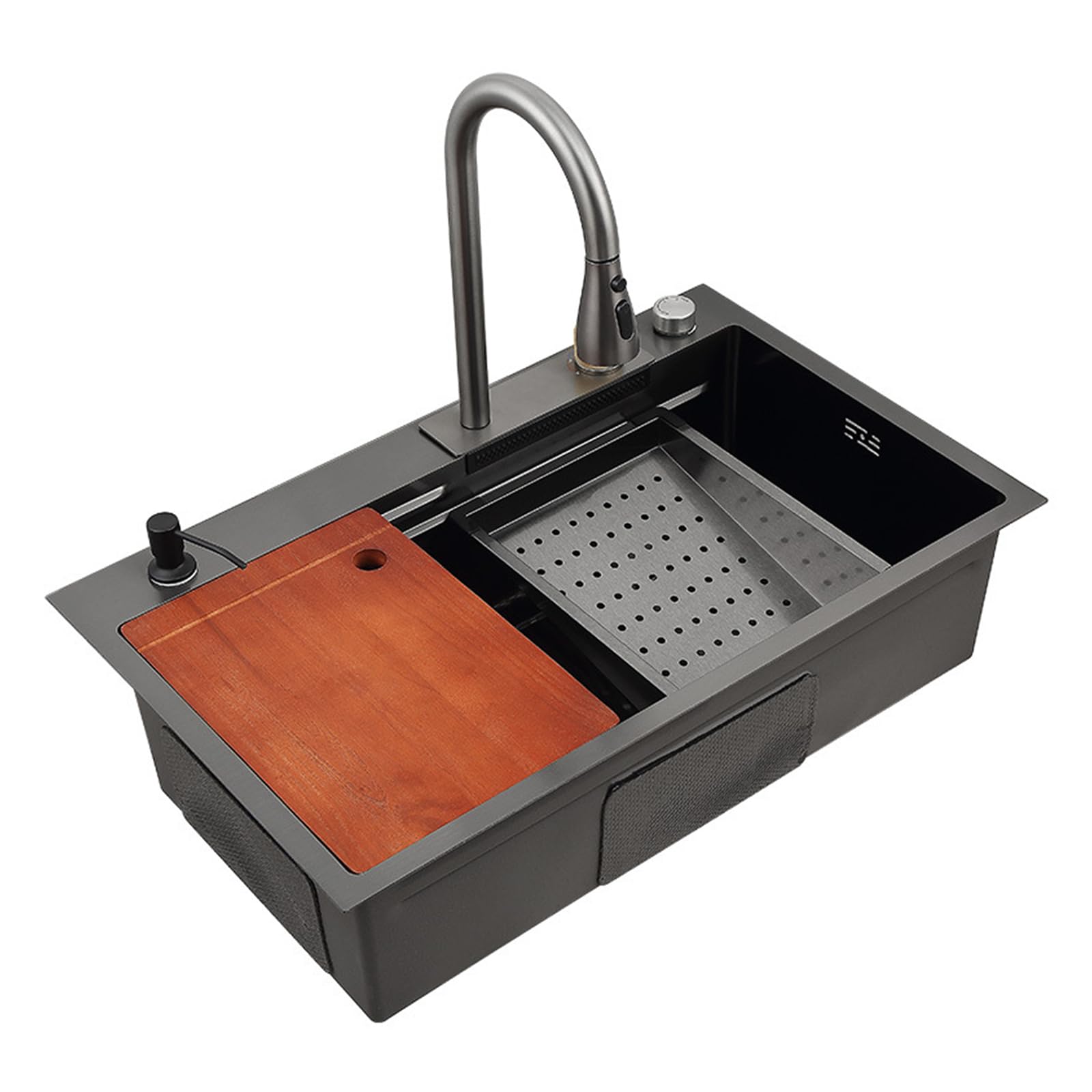 TAXXII Stainless Steel Sink Set, Waterfall Kitchen Sink, Drop-in with Accessories, Dishwasher Basin Single Workstation (68X45cm/26.7X17.7in)