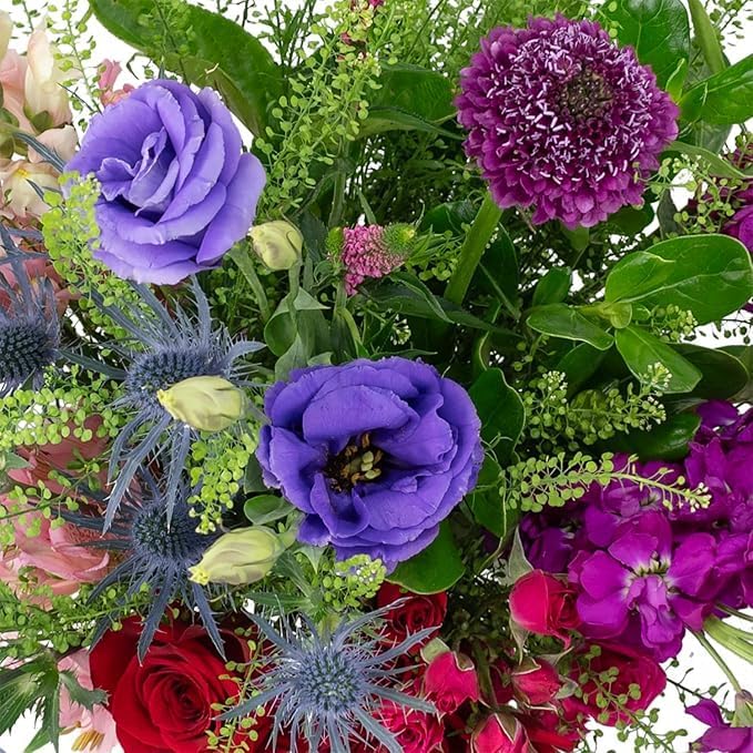 KaBloom Flowers - Bouquet of Purple Roses,White Hydrangea,Purple Orchids and Greens with Vase - Gift for Birthday, Sympathy, Anniversary, Get Well, Thank You, Valentine, Mother’s Day Fresh Flowers