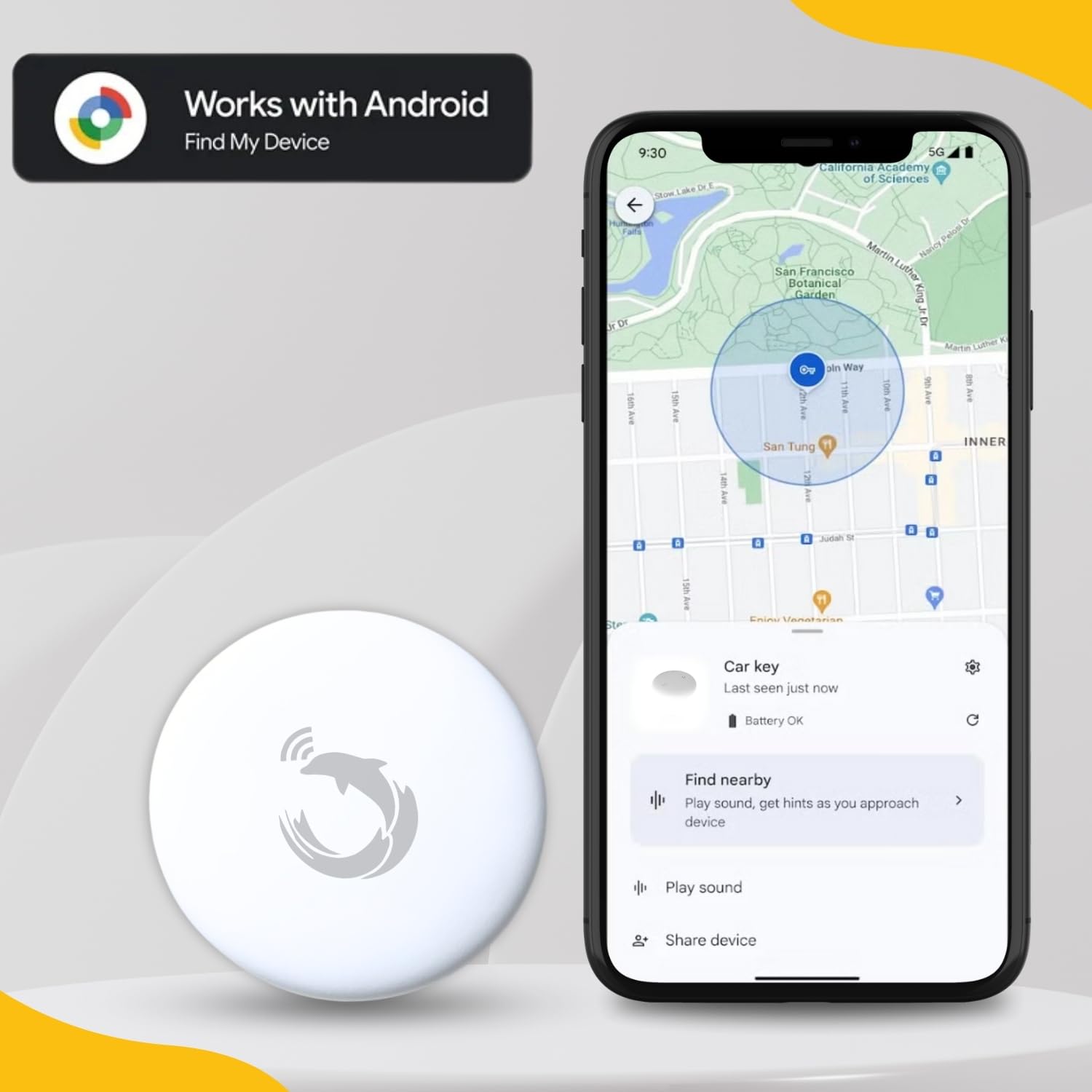 Rex Tag [Pakiet 4] Android Bluetooth Tracker, Autoryzowany Wyszukiwarka Kluczy Google, Tracker bagażu, Lokalizator przedmiotów do kluczy, bagażu, plecaka, zwierząt domowych, kompatybilny z Google Find
