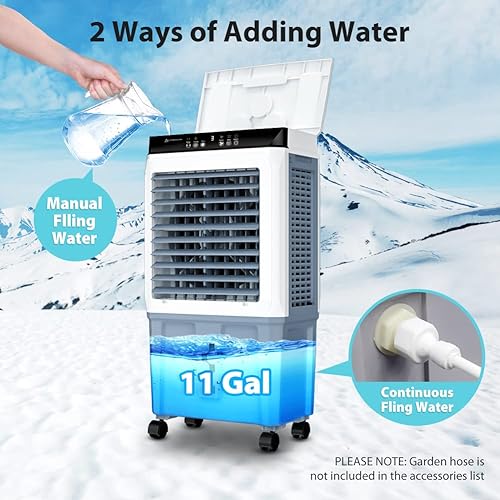 Miniatura 3 de LifePlus Enfriador de aire evaporativo, aire acondicionado sin ventana de 2100 CFM con control remoto, enfriador de pantano portátil de 11 galones