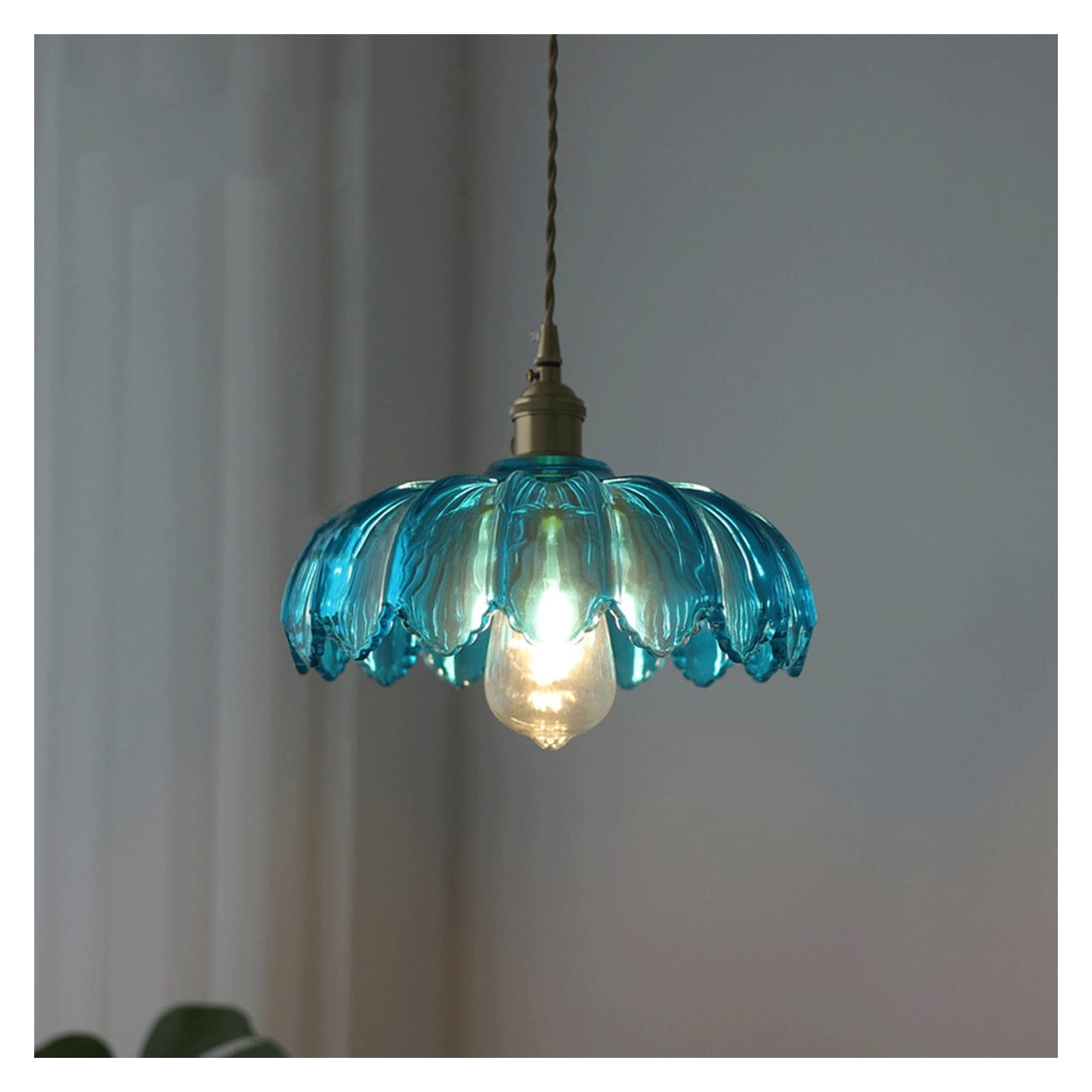 Chandelier Light Vintage Brass Glass Pendant Lamp Farmhouse Glass Lotus Chandelier Industrial Vintage Hanging Light Adjustable Length Ceiling Lighting Fixture for Bedroom Loft Bar Dining Room Hanging — image 1