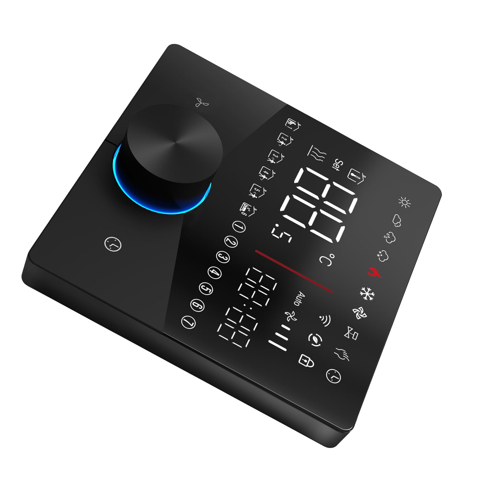 AMONIDA Termostat WiFi, 5 i 2 Programowalny Sterownik Klimatyzatora Kontrola Temperatury Inteligentny Termostat 2 Rurki z Panelem LED Ekran Dotykowy, Kolorowe Pokrętła (BLACK)