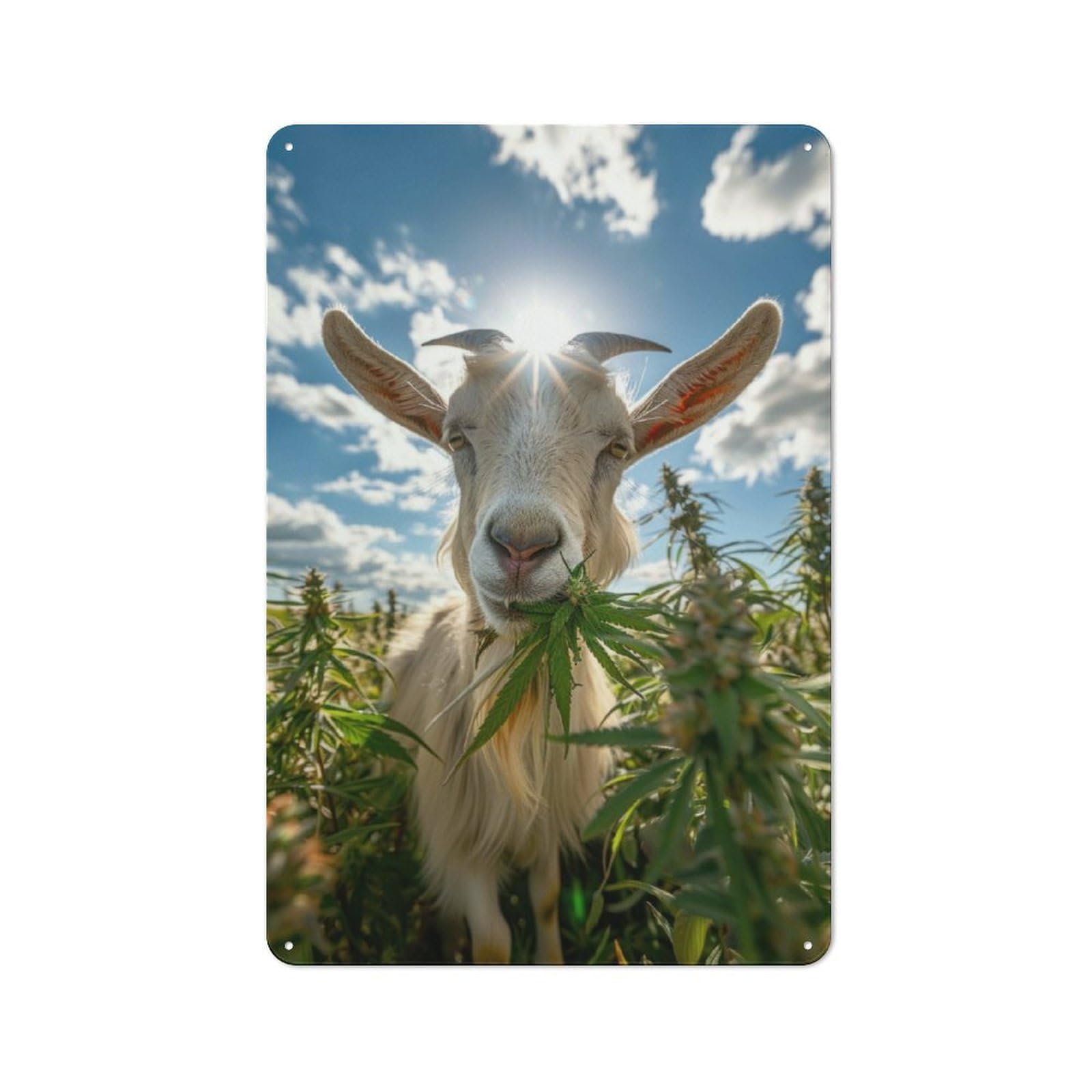 Junmoney Sunny Goat Munching Printed Metal Sign 30X20cm For Studio Or Craft Room, For Creative-Space Collectors