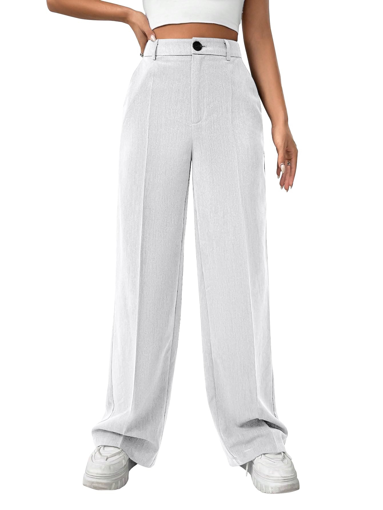 shasmi Women's High Waist Solid Suit Trousers | Casual Solid Color Loose Fit Business Trouser | Formal Work Wear Long Pants with Slant Pockets (Trouser 286)-picture-22
