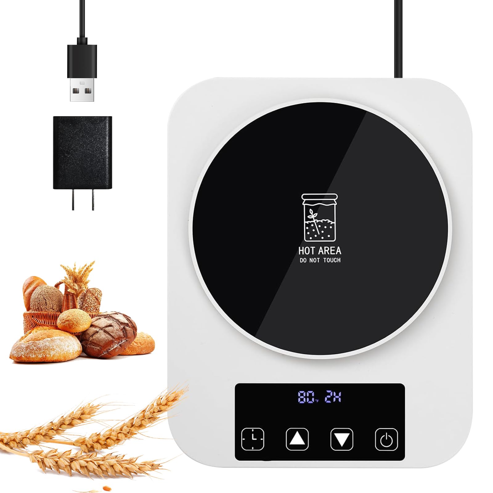Sourdough Starter Warmer Usb Adapter For Kitchen,Precise 1°F Thermostat Control (70-100°F), Auto Warming On/Off, 12-Hour Timer For Home Baking And Sourdough Fermentation