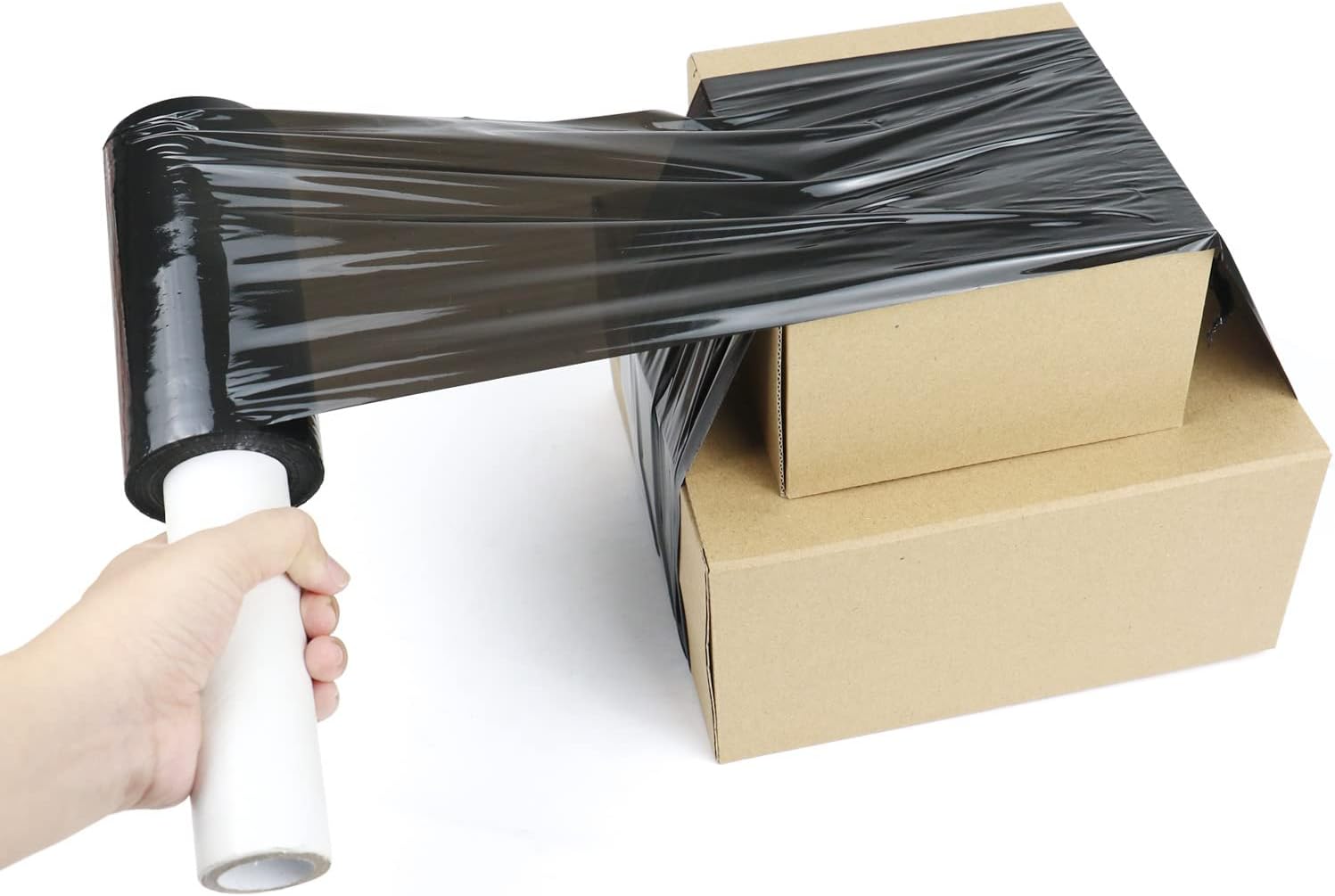 BOMEI PACK 3 Roll Industrial Black Mini Stretch Wrap Roll with Handle 5" x 1000Feet 80 Gauge, Heavy Duty Durable Self-Adhering Plastic Wrap for Packing, Moving
