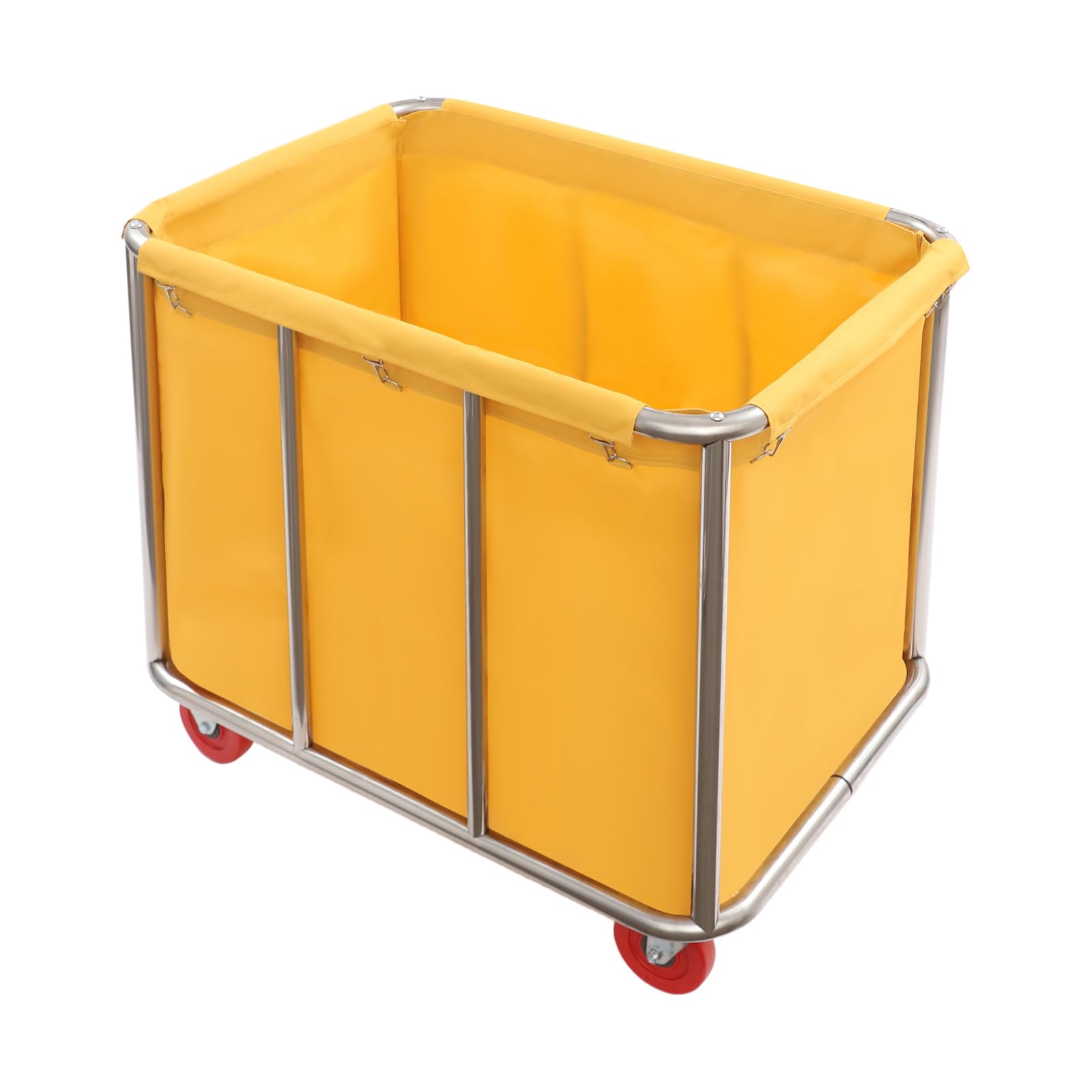 Carrello per biancheria professionale hotel, cesto per biancheria con ruote, grande capacità, carrello biancheria industriale inox, comodi ganci, facile da spostare, casa ospedale, 90x65x80cm, giallo