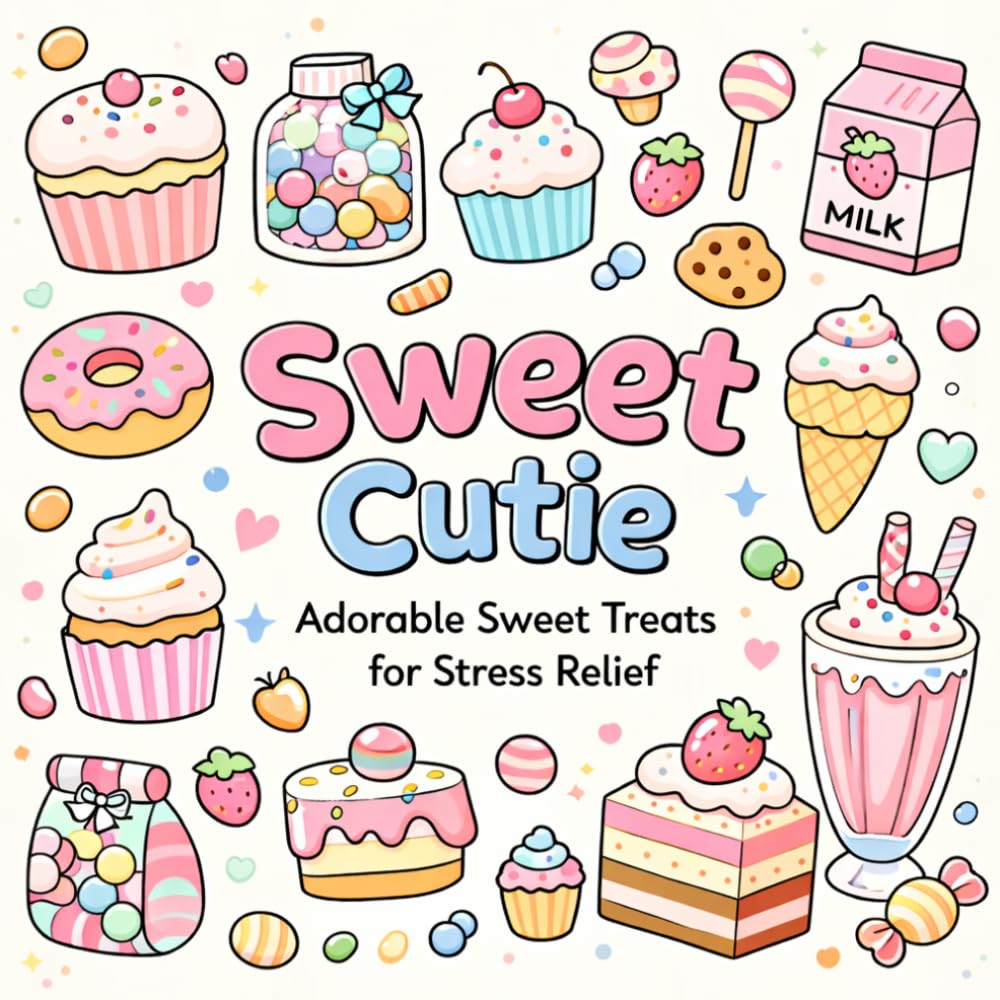 Sweet Cutie Coloring Book: Cute Dessert Coloring Pages for Relaxation, Stress Relief, Mindfulness, and Creative Fun