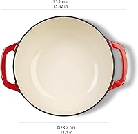 Vista 5 de Horno holandés cubierto de hierro fundido esmaltado Yaxa Basics, 6 cuartos de galón, color rojo.