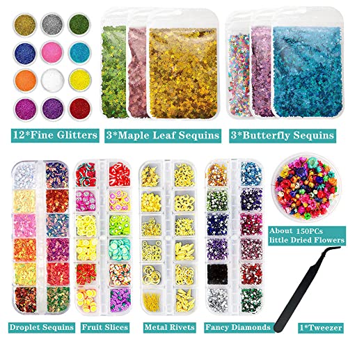 Cellluck Resin Accessories Decoration Kit For Beginners,Resin Nail Art Glitters With Sequins, Dried Flowers,Fruit Slices For Resin Diy Craft,Nail Art #TOP1
