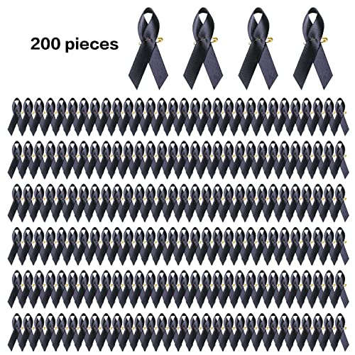 Image of 200 Pieces Black Satin Awareness Ribbons with Safety Pins 1.4 * 3 inch