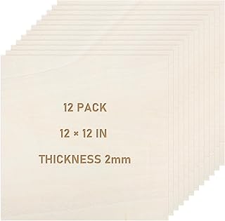 12 PCS Basswood Sheets, 2 mm Wood for Crafts Thick Linden Plywood Sheets Square Unfinished Wood for Laser Cutting, Engraving, DIY Handicrafts, Painting and Carving