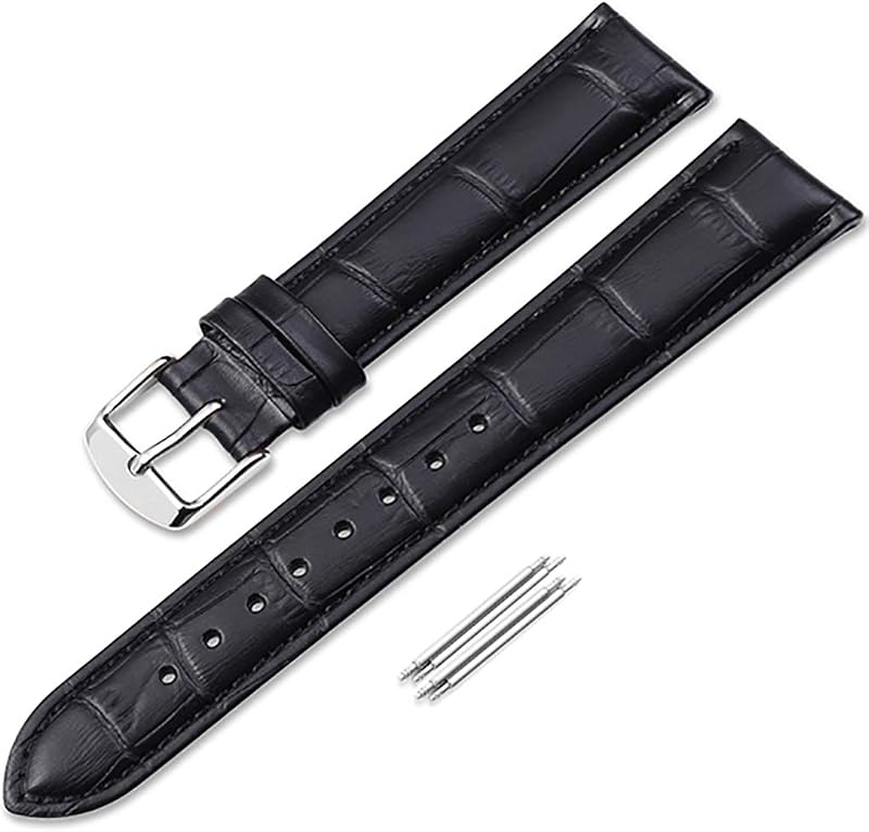 Correa de reloj de cuero Piel de becerro de grano de cocodrilo Correa de repuesto Pulsera con hebilla de acero inoxidable para hombres y mujeres-18 mm 19 mm 20 mm 21 mm 22 mm 24 mm-Negro Marrón