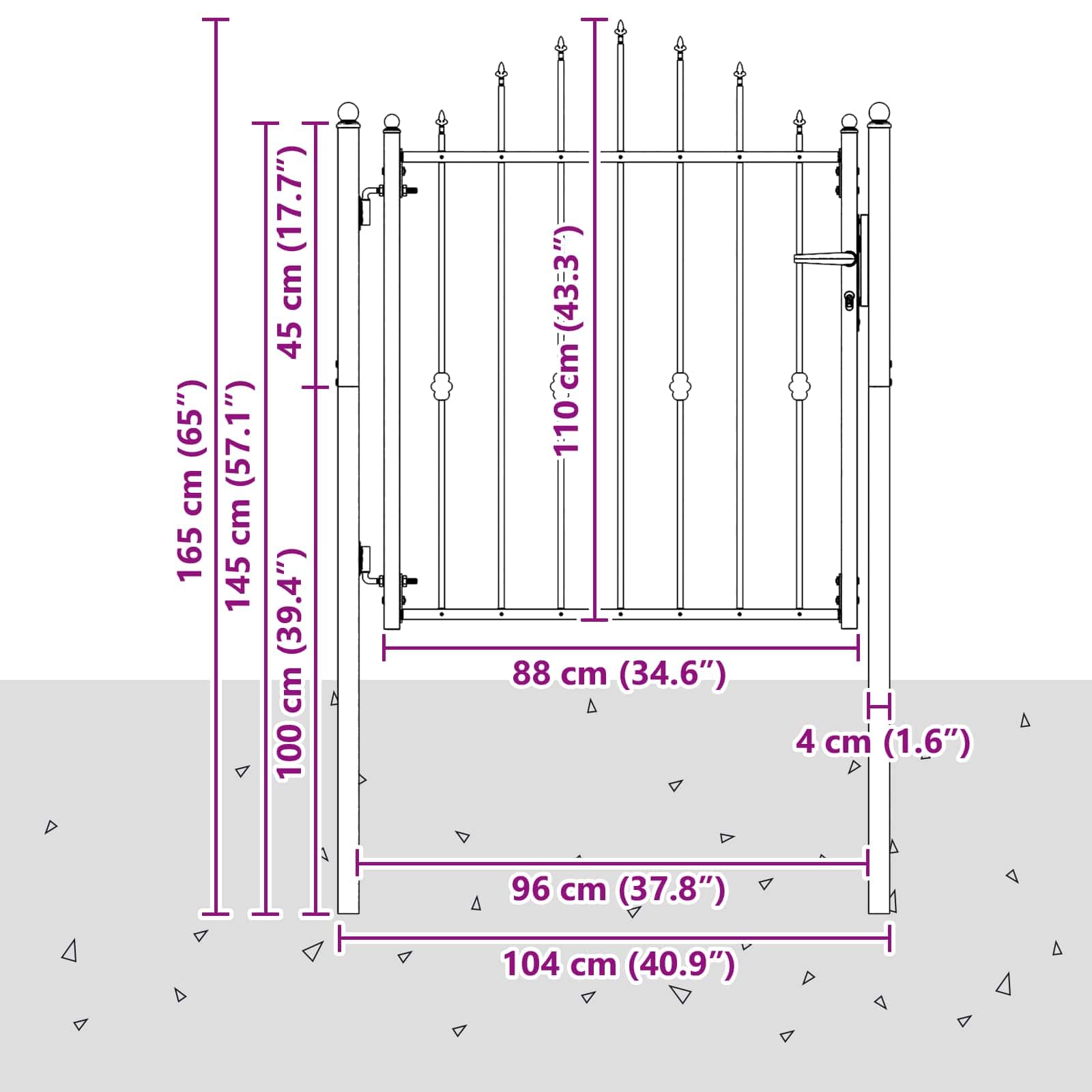 Cancello per recinzione in metallo, nero, 100 x 100 cm, richiudibile | Design anti-salita, verniciatura a polvere resistente alla corrosione, stile moderno, meccanismo di chiusura sicuro