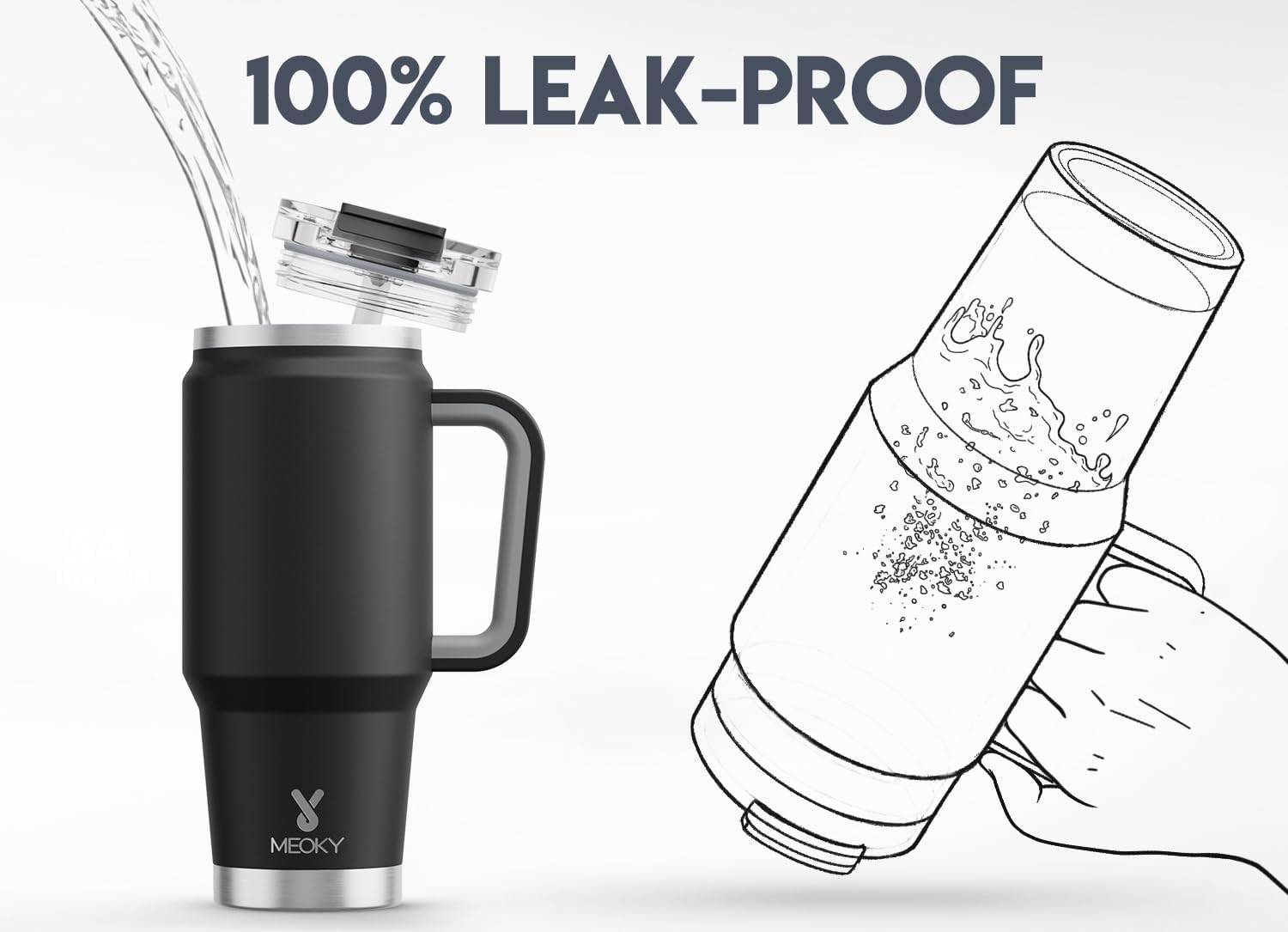 Meoky 32 oz Tumbler with Handle, Insulated Tumbler with Lid and Straw, Stainless Steel Travel Mug, Keeps Cold for 24 Hours, 100% Leak Proof, Fits in Car Cup Holder (Night) - Image 3