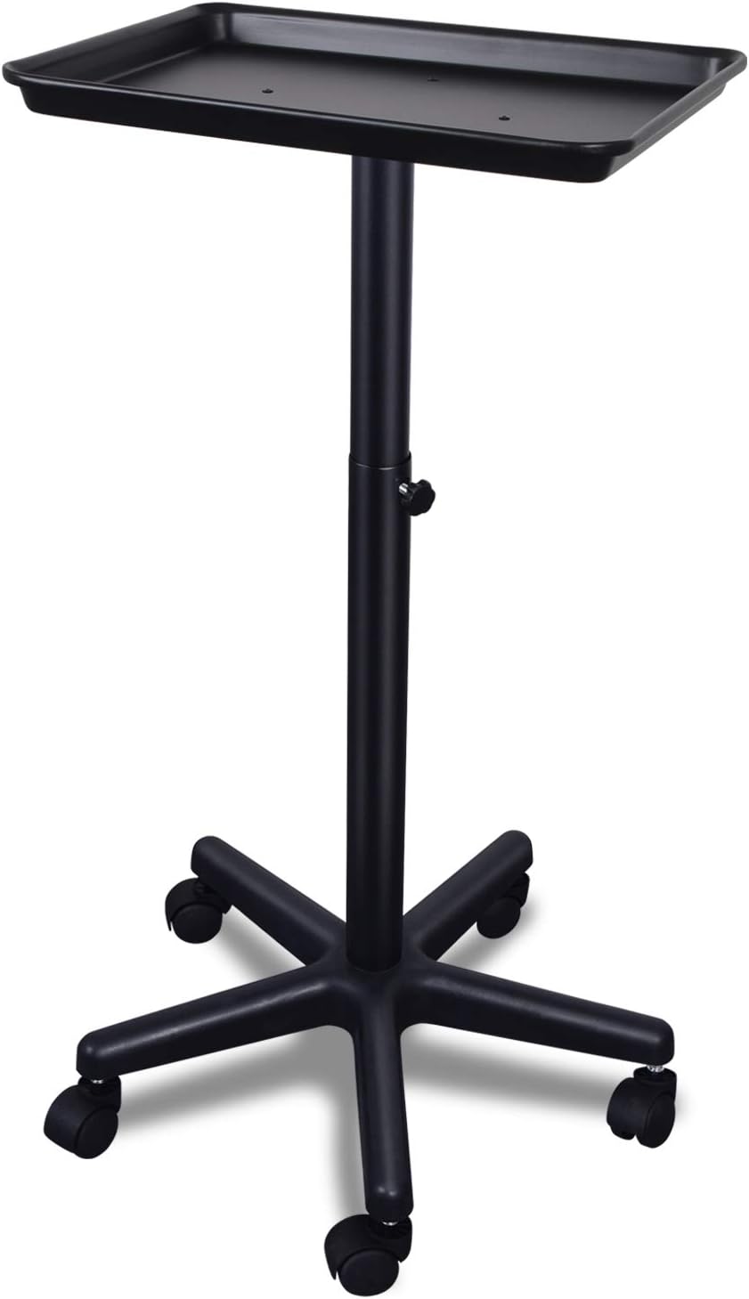 Retain Time Salon Tray, Salon Rolling Tray on Wheels with Adjustable Height, Easy Assembled Salon Service Tray for Hair Salon (black)