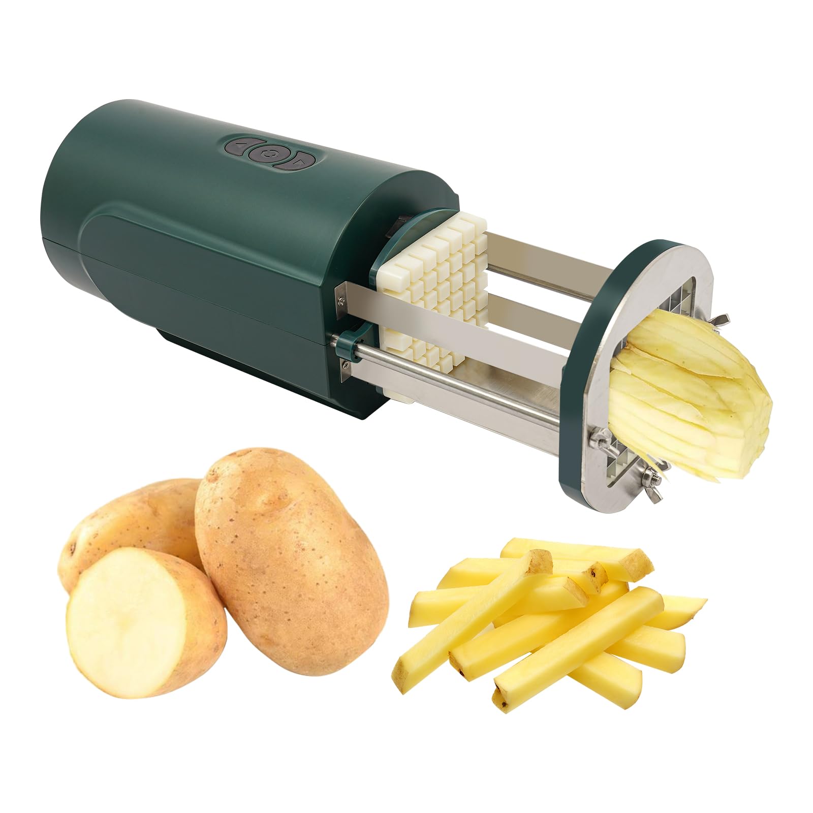 Cortador eléctrico de patatas fritas con 2 tamaños de cuchilla, cortador eléctrico multifuncional de verduras para patatas, zanahorias, manzanas