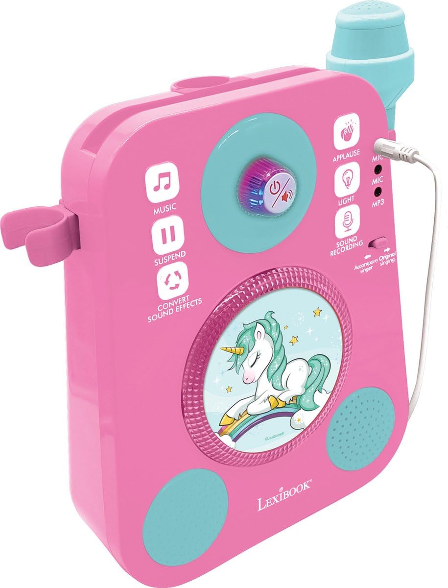 Lexibook, Unicorno, Altoparlante musicale con 2 microfoni, canzoni dimostrative, spina MP3, rosa/blu, K140UNI