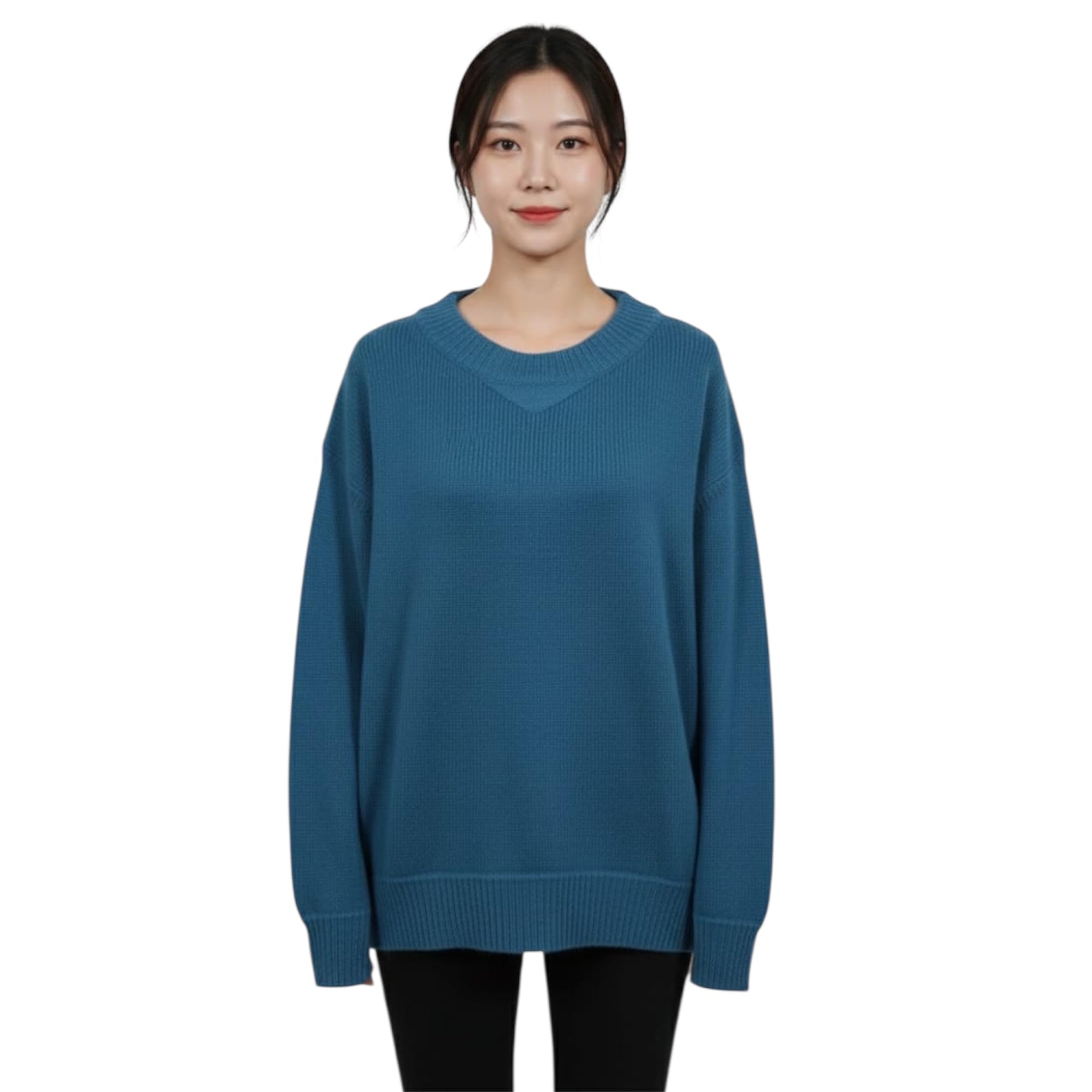 Women's Oversized V Neck Long Sleeve Cable Knit Sweater Turquoise Blue Pullover XL-image-29