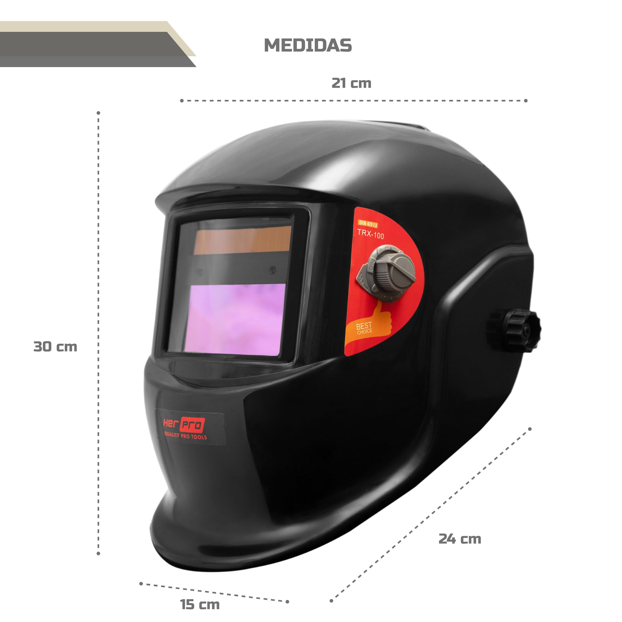 HERPRO TRX-100 Careta de soldar automatica con regulacion de Sensibilidad - Oscuridad 9-13 y Retardo, valida para MMA TIG MIG