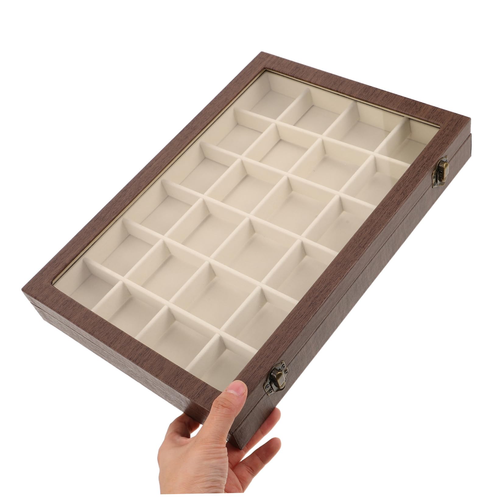 VALICLUD Vintage Wooden Jewelry Box with Velvet Lined Compartments And Glass Compartment Organizer for Necklaces Bracelets Rings Soft Velvet Protection And Compact Travel Design
