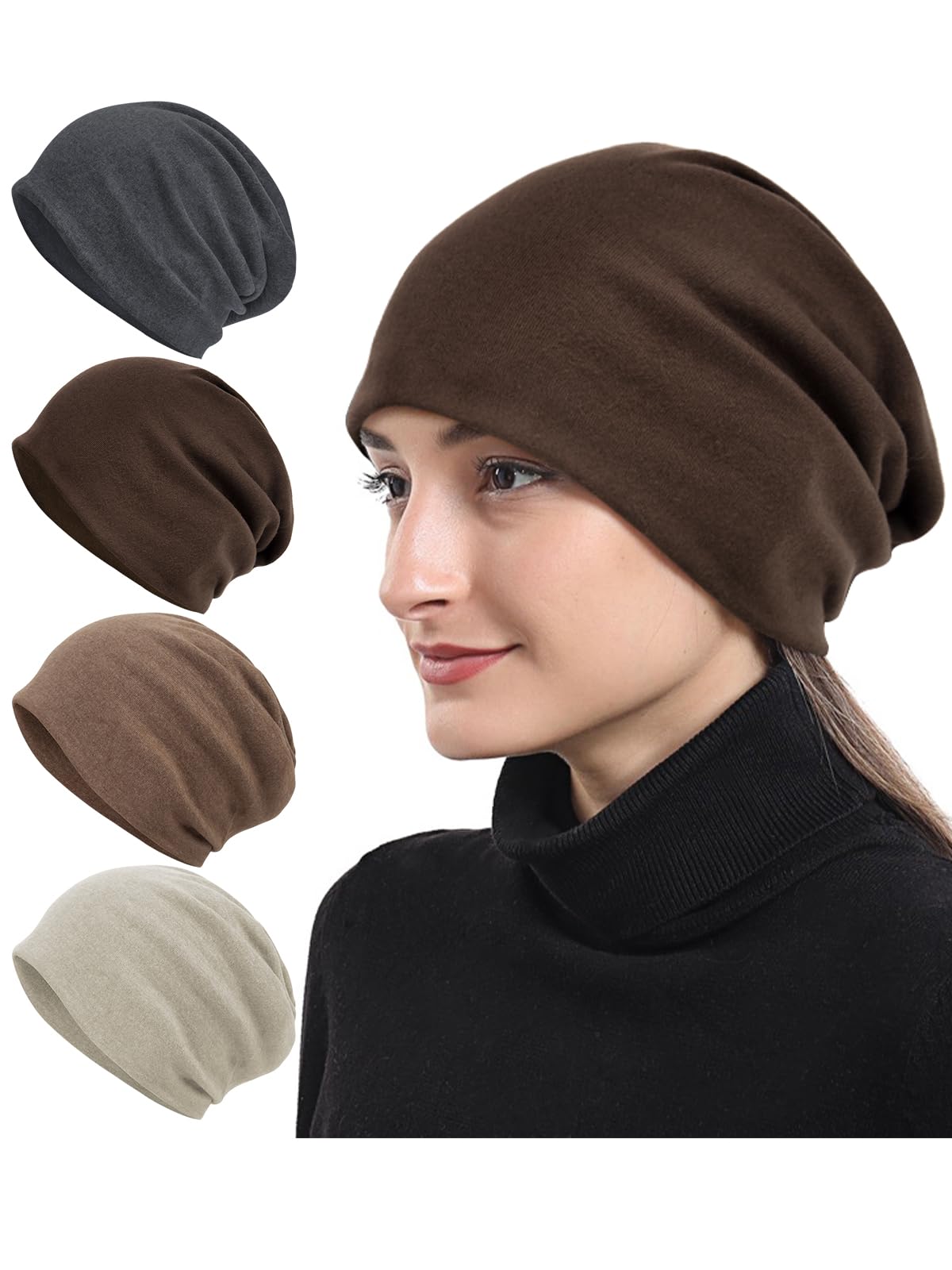 Senker Fashion Cotton Slouchy Beanie Hats, Chemo Headwear for Women Men Soft Lightweight Chemo Skull Cap Elastic Sleeping Cap