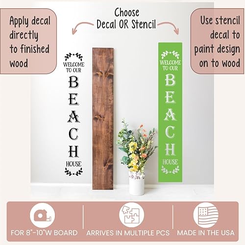 Miniatura 2 de Vinyl Art Decal - Vertical Welcome to Our Beach House Laurel Art - Decal Sticker for Tall Wood Sign - Porch Sitter Decor Sign Art - DIY Front Door
