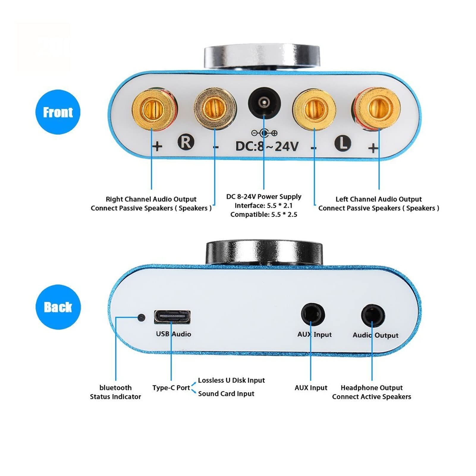 1. 2 V / 24V 200W + 200W 2 CH Mini Bluetooth 5.0 HIFI Amplificatore digitale Amplificatore audio stereo Amplificatori di potenza Amplificatori di potenza for la casa(Noir)