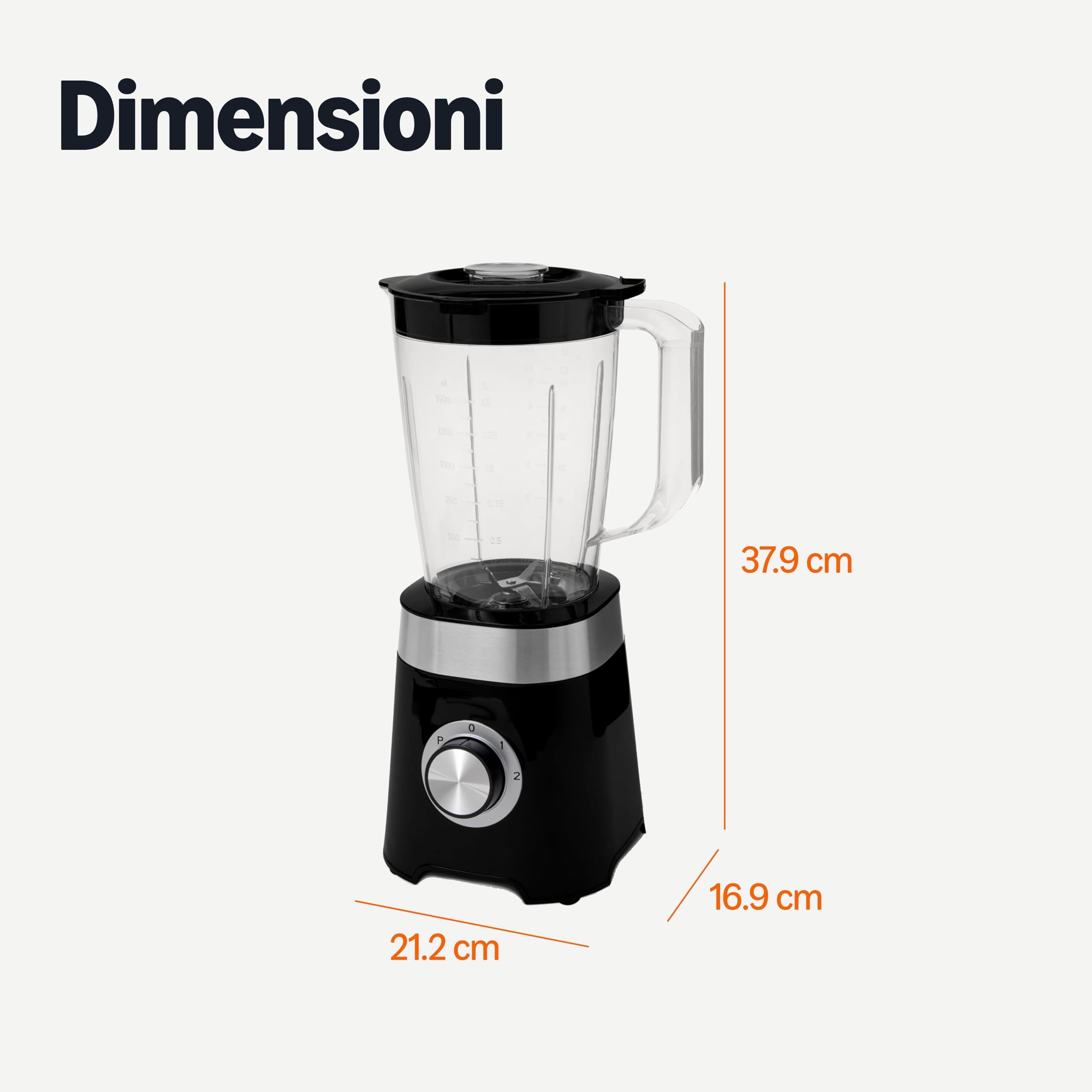 Amazon Basics Frullatore da cucina con recipiente in plastica da 1.5 l, 600 W, per preparare frullati e tritare il ghiaccio, Nero